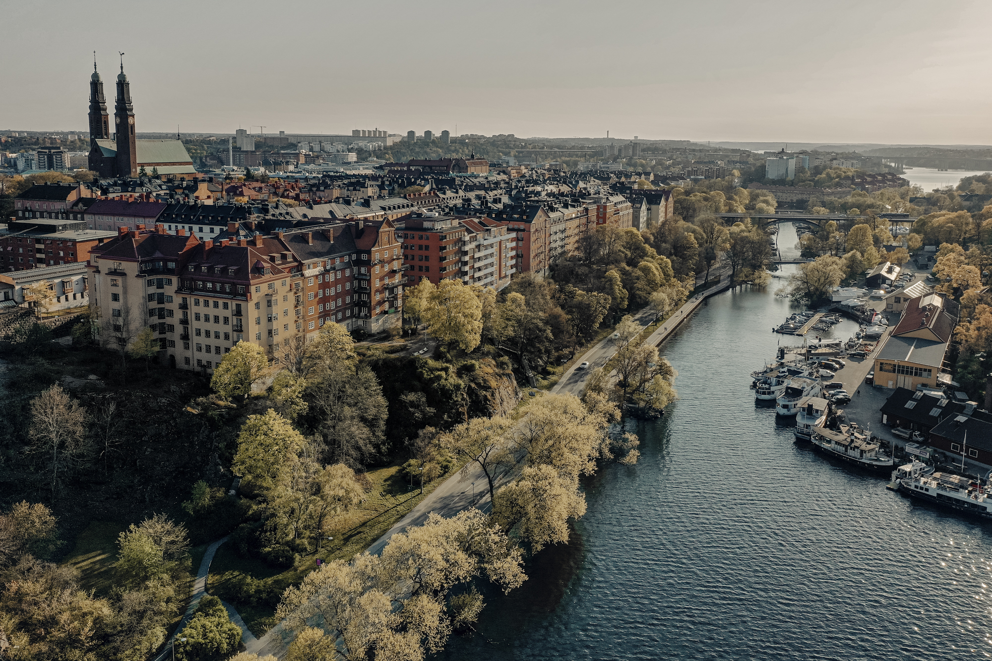 Aerial view of Stockholm cityscape at dusk