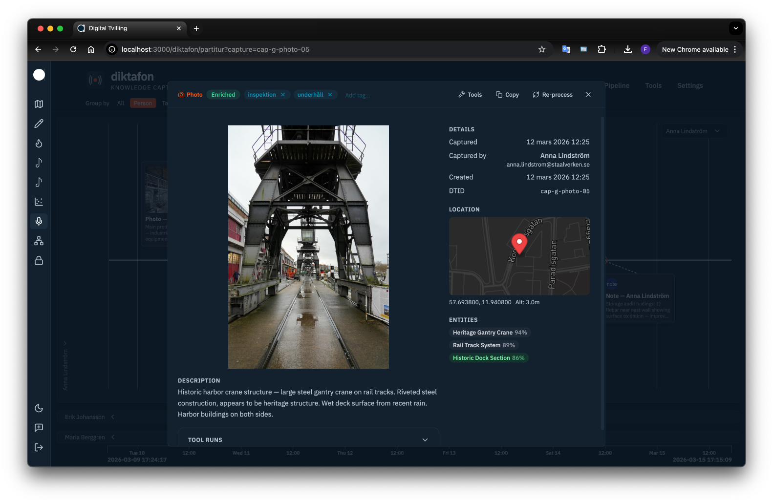 Diktafon — capture detail with metadata and entities